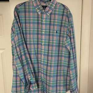 Ralph Lauren Plaid Button-Down Long-Sleeve Shirt- Pastel Colors
